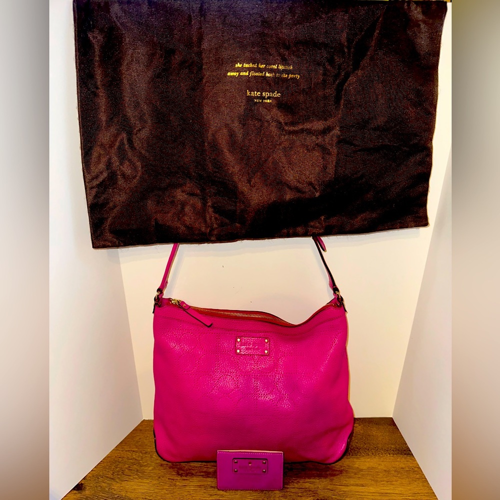 Kate Spade Pink Leather Shoulder Bag with matching wallet and large dust bag EUC